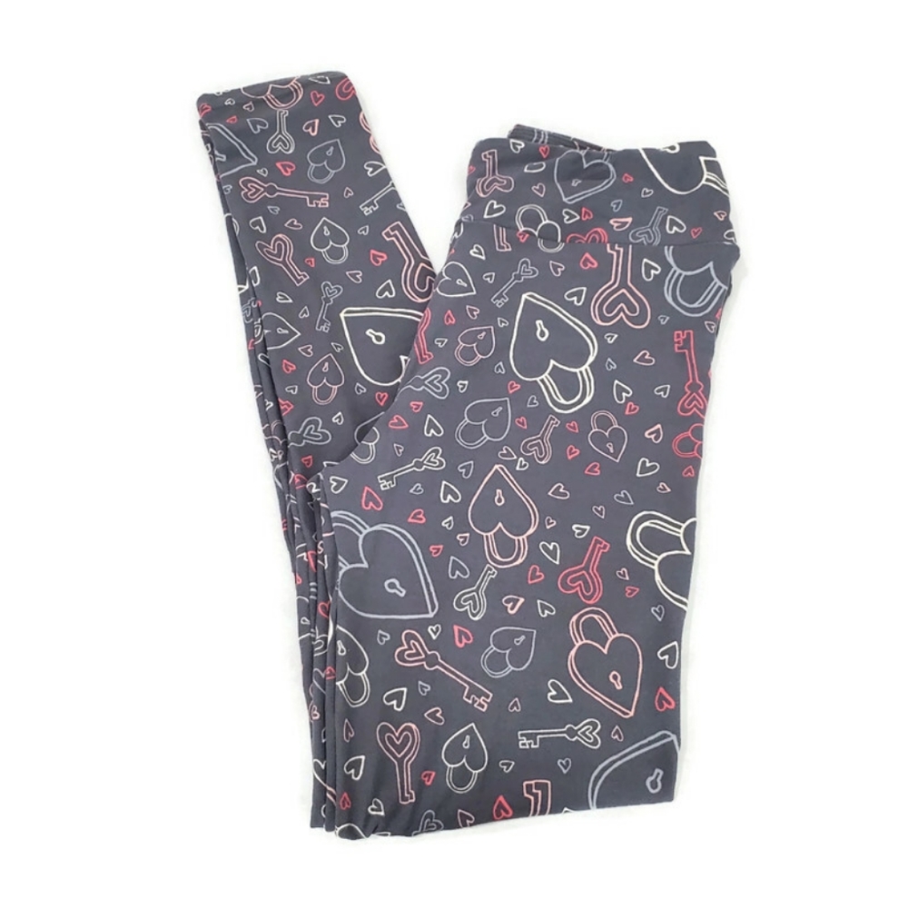 NEW Lularoe Valentine’s Day Leggings OS Novelty Print Key Lock Hearts Super Soft